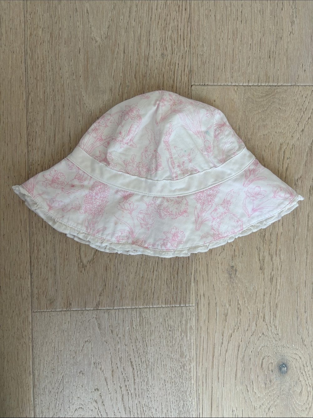 Janie and Jack White Sun Hat with Pink Floral Print